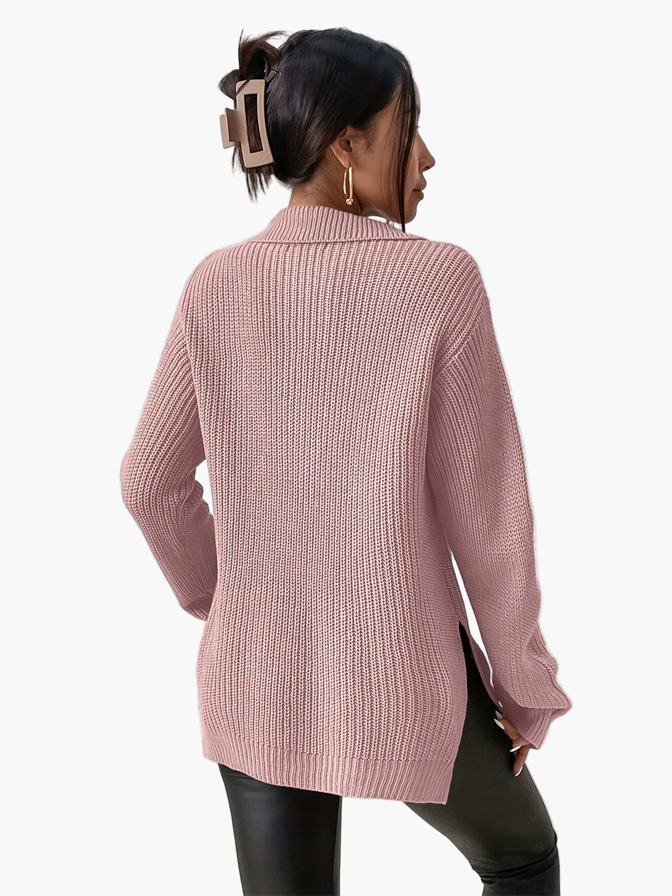 Damen Strickpullover mit Reißverschluss und hohem Kragen – Modischer Oversize-Pullover für Herbst und Winter