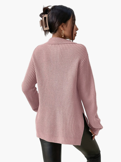 Damen Strickpullover mit Reißverschluss und hohem Kragen – Modischer Oversize-Pullover für Herbst und Winter