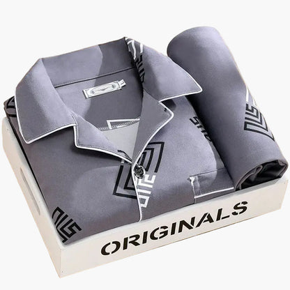 Men's Pajama Set with Wheat Pattern – Classic Pajama Suit for Stylish Nights