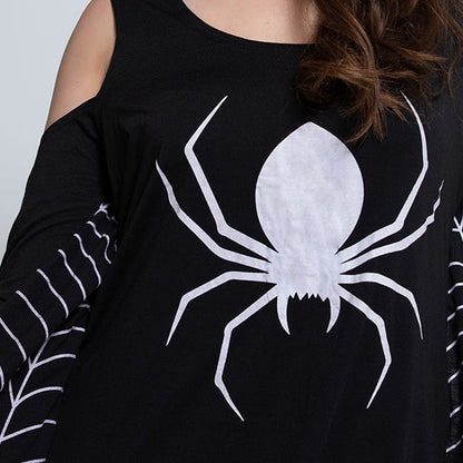 Halloween Women's Spider Costume – Plus Size Dress with Spider Web Wings for Party & Carnival