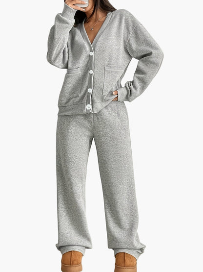 Women's loungewear set – comfortable casual suit with button placket for home and everyday use
