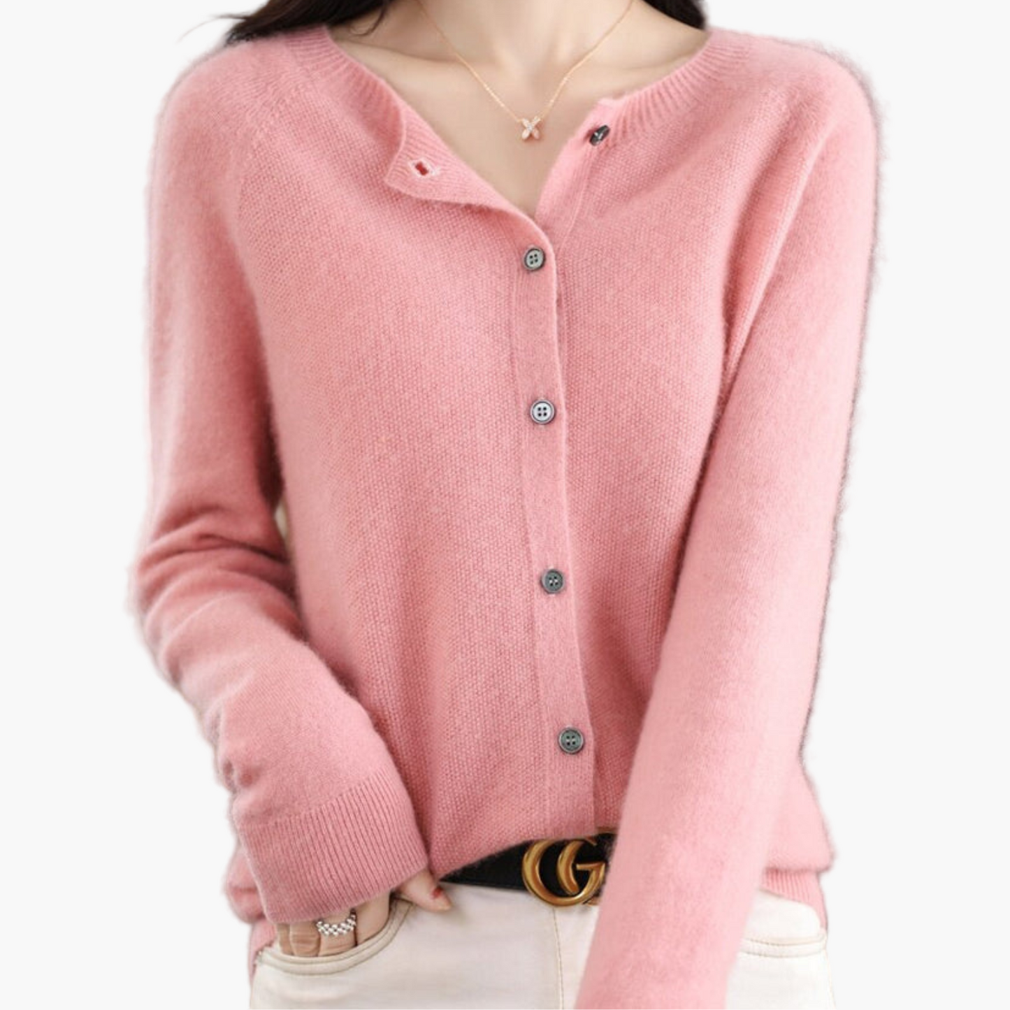 Damen Strickjacke mit Rundhalsausschnitt – Klassischer Cardigan für Alltag, Büro und Freizeit