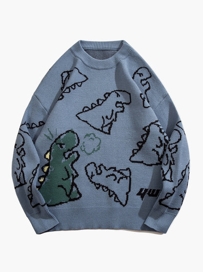 Men's sweater with cartoon dinosaur pattern, casual, oversized, ideal for autumn/winter