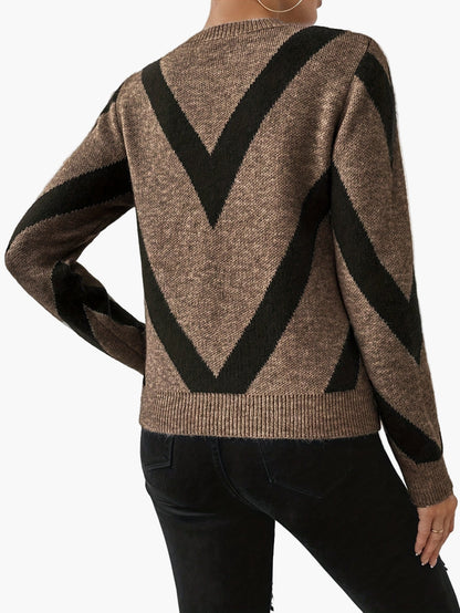 Damen Pullover mit geometrischem Muster, eleganter Strickpullover für Herbst und Winter