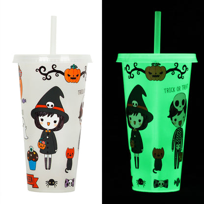 Halloween party cup with straw – glowing drinking cup for Halloween drinks & decoration
