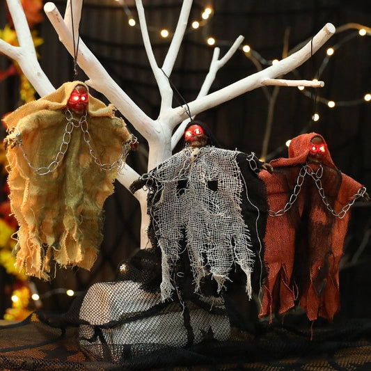 Halloween Hanging Ghost Chain with Glowing Eyes – Creepy Decoration for Halloween Parties
