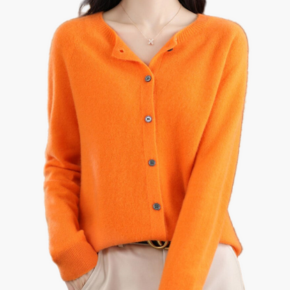 Damen Strickjacke mit Rundhalsausschnitt – Klassischer Cardigan für Alltag, Büro und Freizeit