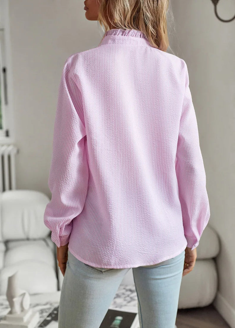 Damen Rüschenbluse im eleganten Business- und Freizeitstil – Modische Langarm Bluse mit femininen Details