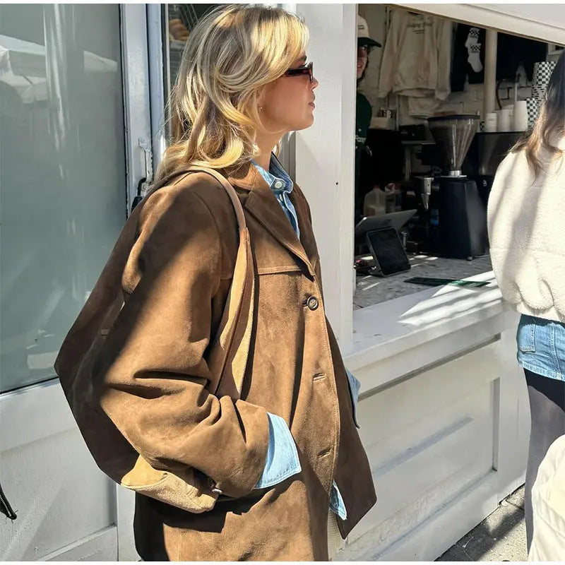 Damen Retro Oversized Blazer Jacke – Künstlerischer Vintage Stil für Alltag & Streetwear