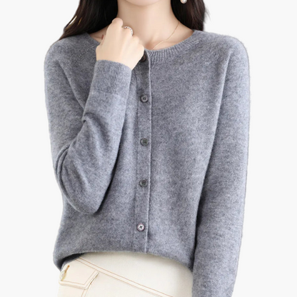 Damen Strickjacke mit Rundhalsausschnitt – Klassischer Cardigan für Alltag, Büro und Freizeit