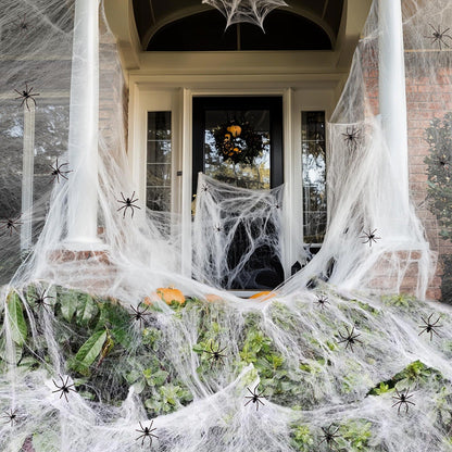 Halloween decoration spider web with spiders – creepy party decoration for outdoors and indoors
