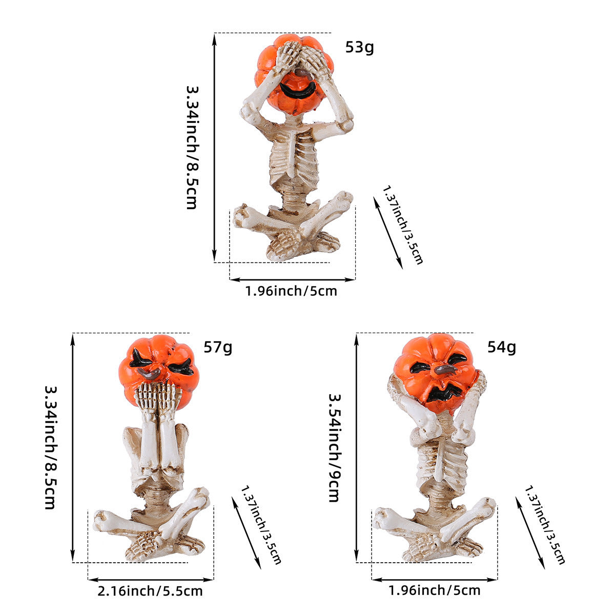 Halloween Decoration Set – Pumpkin Head Skeleton Figures 3-Piece Set for Spooky Party Atmosphere