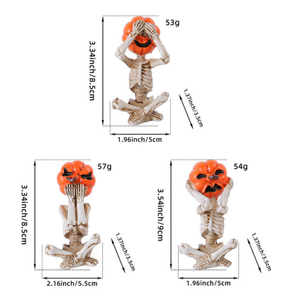 Halloween Decoration Set – Pumpkin Head Skeleton Figures 3-Piece Set for Spooky Party Atmosphere