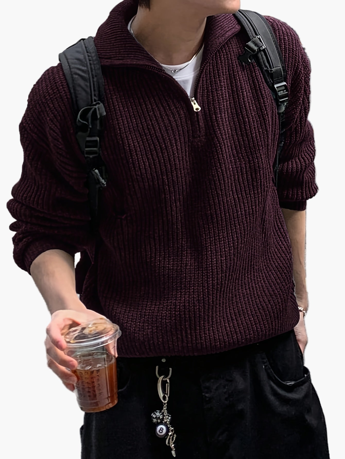 Men's knitted sweater with zipper and high collar – Casual leisure style for spring & autumn