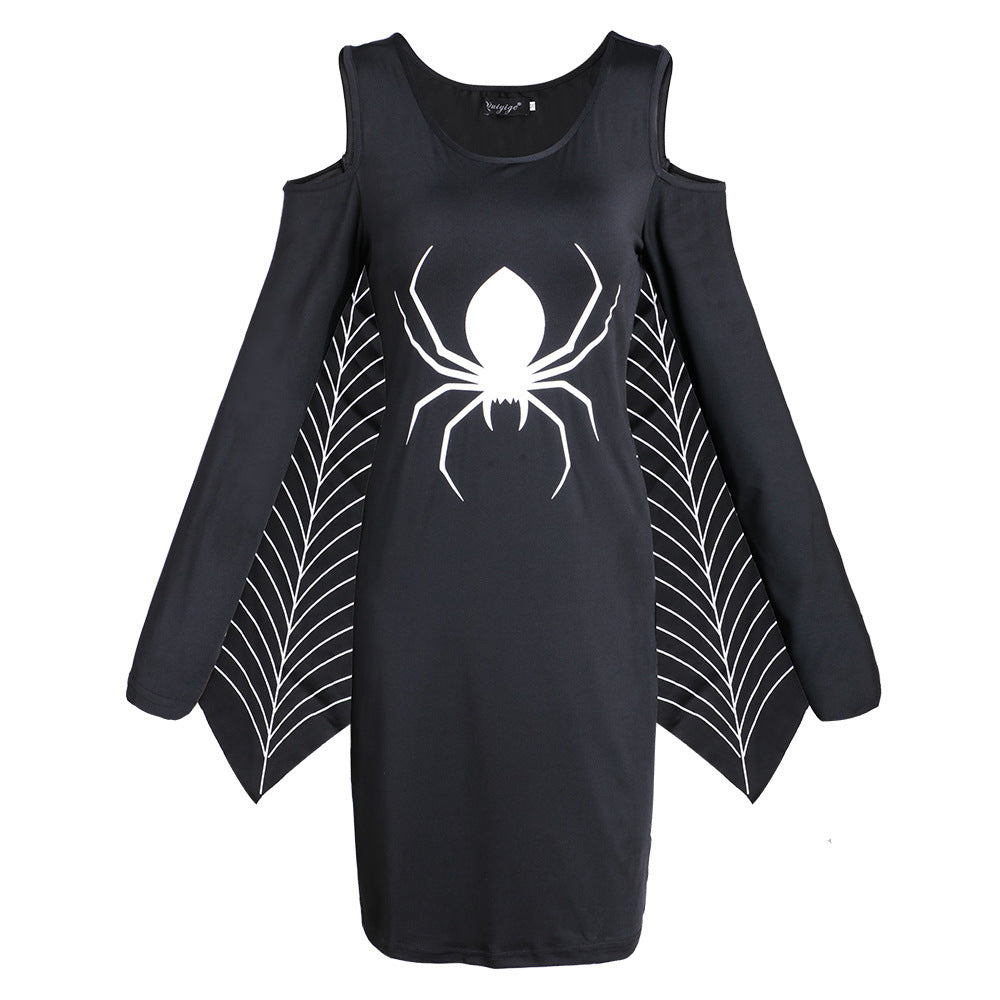 Halloween Women's Spider Costume – Plus Size Dress with Spider Web Wings for Party & Carnival