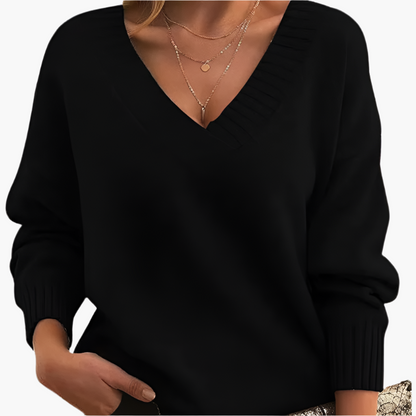 Women's Sweater with V-Neck – Elegant Knit Sweater for Office, Leisure & Winter