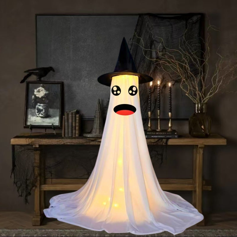 Halloween decoration ghost with witch hat – atmospheric glowing ghost figures for party & home