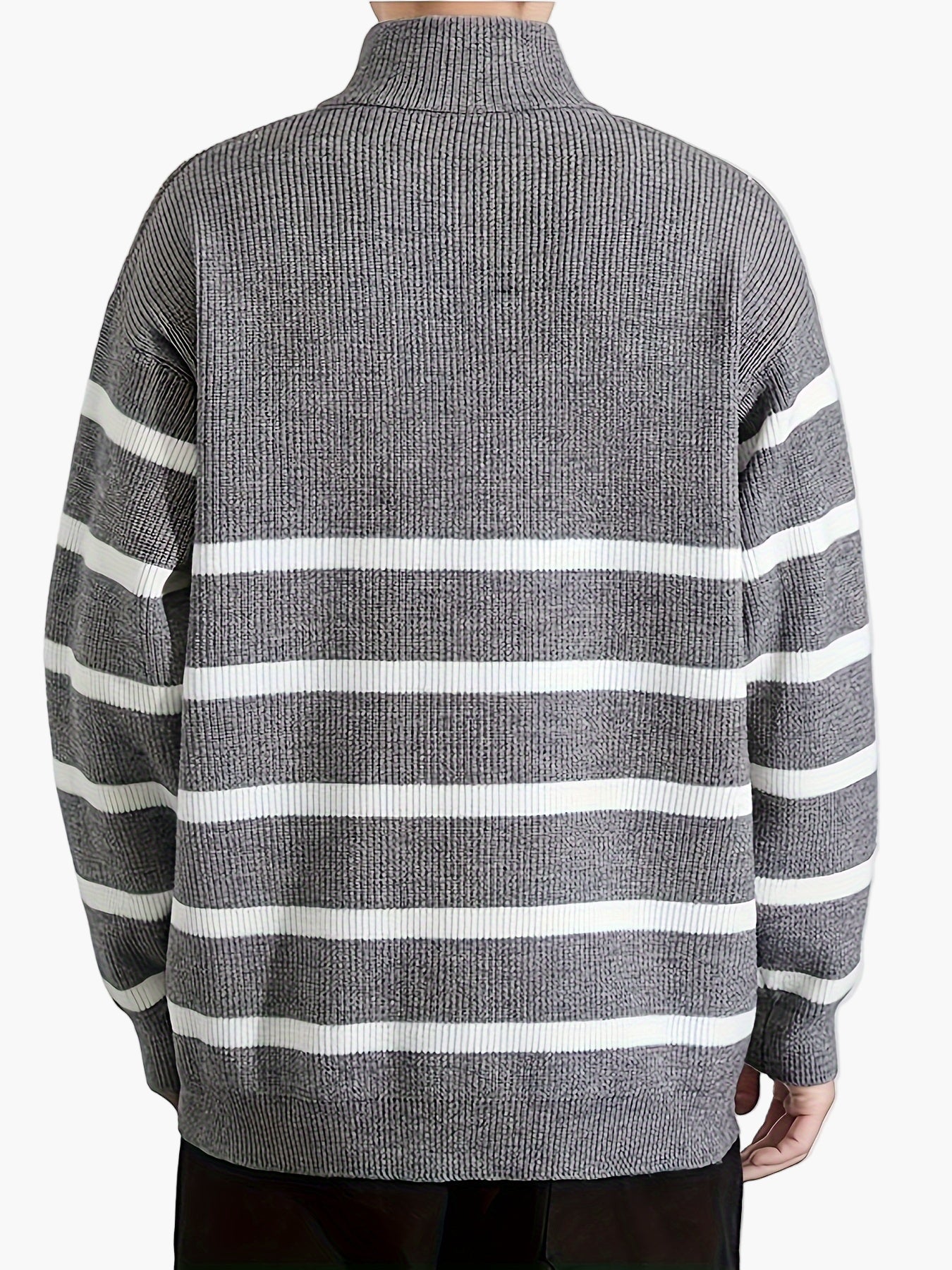 Herren Strickpullover mit Reißverschluss, gestreifter Casual Look für Herbst und Winter