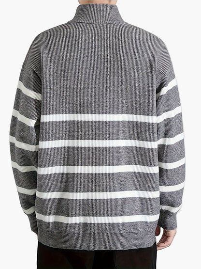 Herren Strickpullover mit Reißverschluss, gestreifter Casual Look für Herbst und Winter