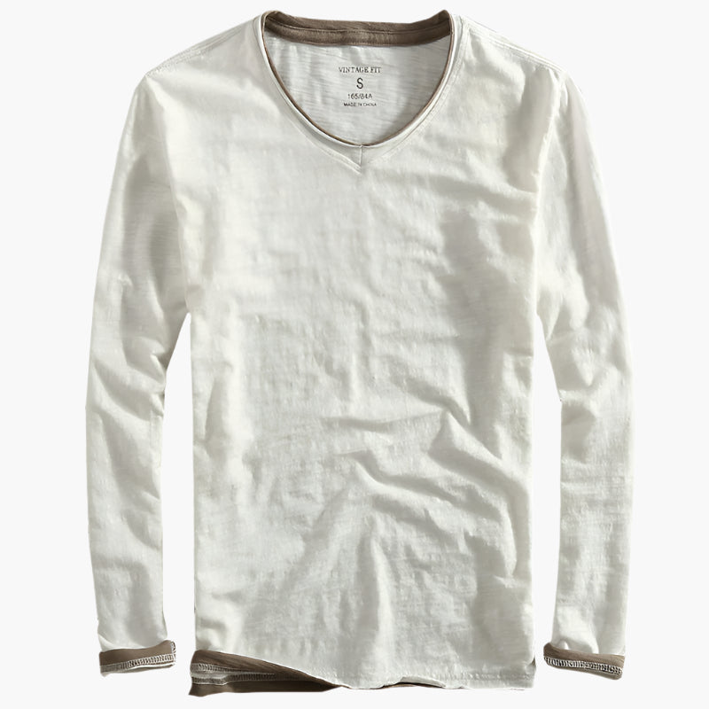 Men's long-sleeve shirt vintage fit V-neck smart-casual style