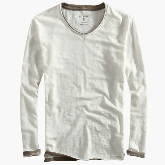 Men's long-sleeve shirt vintage fit V-neck smart-casual style
