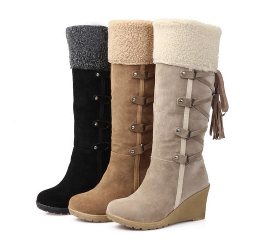 Gillian – Knielange Damenstiefel mit Wedge-Absatz und warmem Futter