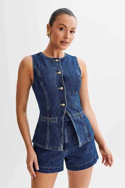 Damen Zweiteiler Jeansweste und High-Waist Shorts Set – Modisches Streetwear Outfit für Freizeit & Sommer