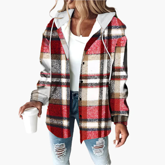 Damen Flanell-Kapuzenjacke im Karo-Look – Lässig und Gemütlich für Herbst und Alltag