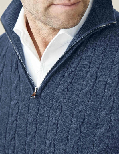Herren Zopfmuster Pullover mit Reißverschluss – Eleganter Business & Freizeit Strick