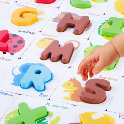 Kinder Lernspielzeug Holz Alphabet Buchstaben Puzzle mit Karten – Unisex, Vorschule, Frühe Bildung