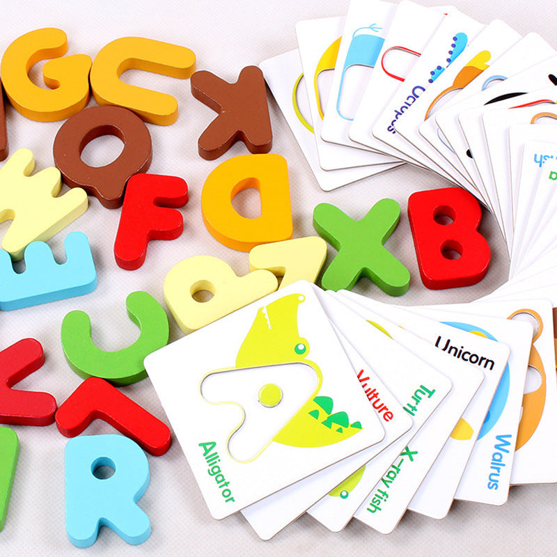 Kinder Lernspielzeug Holz Alphabet Buchstaben Puzzle mit Karten – Unisex, Vorschule, Frühe Bildung