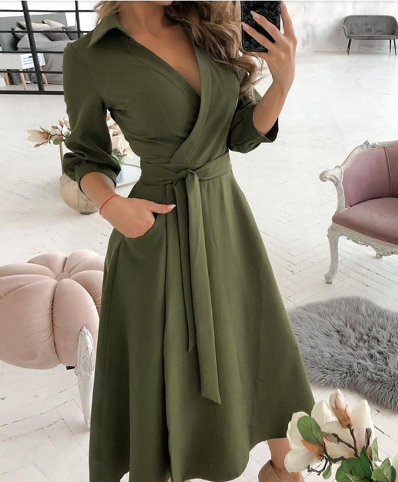 Ruby – Sexy Fashion Langärmliges Kleid mit tiefem V-Ausschnitt und unregelmäßigem Saum