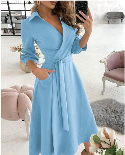 Ruby – Sexy Fashion Langärmliges Kleid mit tiefem V-Ausschnitt und unregelmäßigem Saum