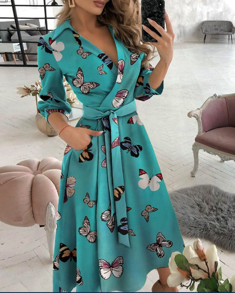 Ruby – Sexy Fashion Langärmliges Kleid mit tiefem V-Ausschnitt und unregelmäßigem Saum