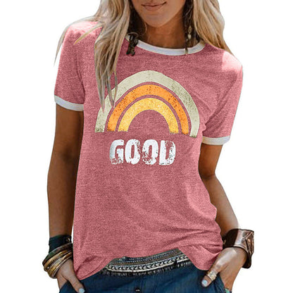 Sarah – Regenbogenmuster Kurzarm-T-Shirt