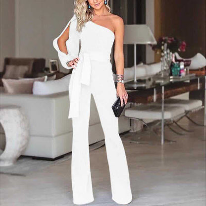 Donna – Eleganter Ein-Schulter Jumpsuit mit Hohem Bund