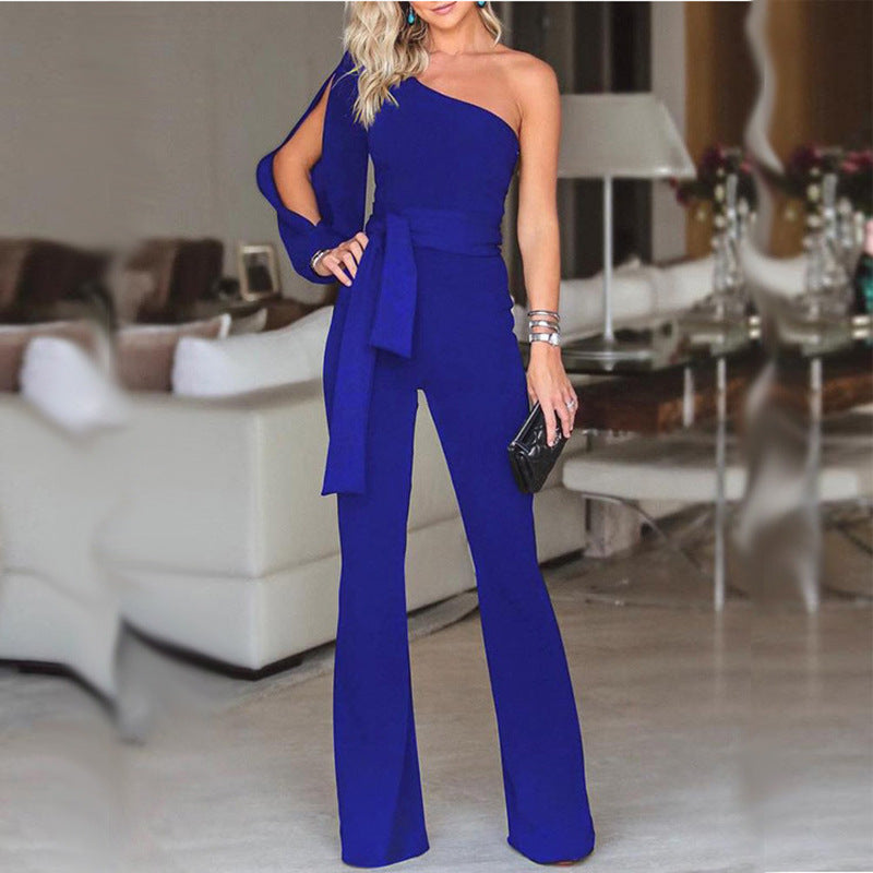 Donna – Eleganter Ein-Schulter Jumpsuit mit Hohem Bund