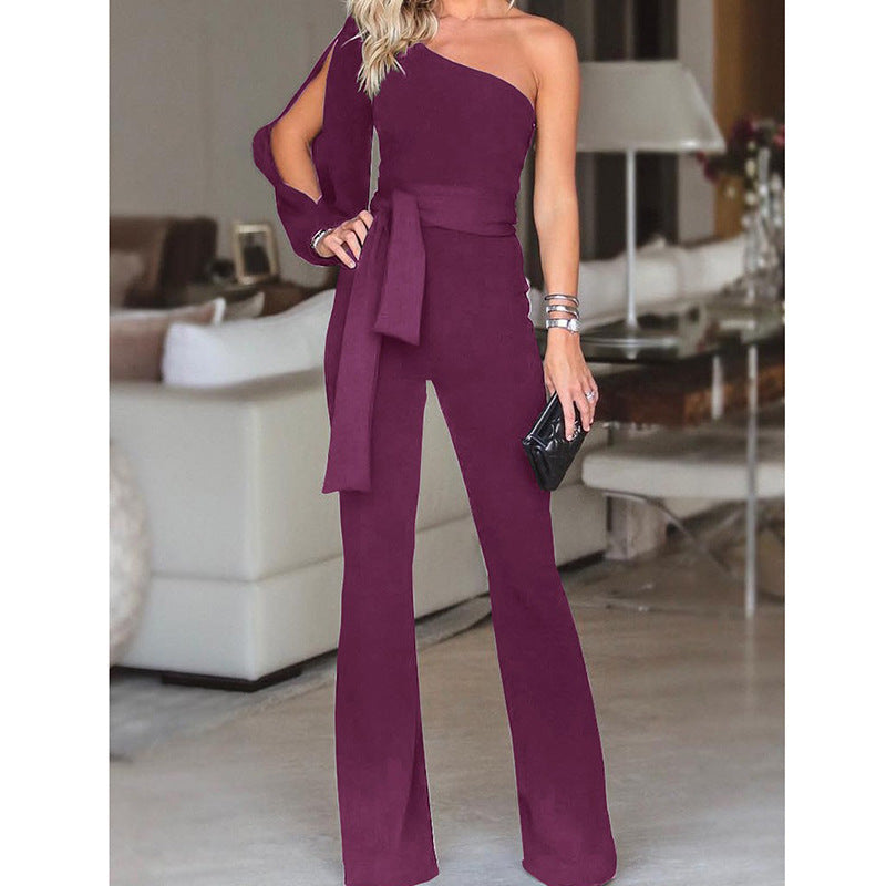 Donna – Eleganter Ein-Schulter Jumpsuit mit Hohem Bund