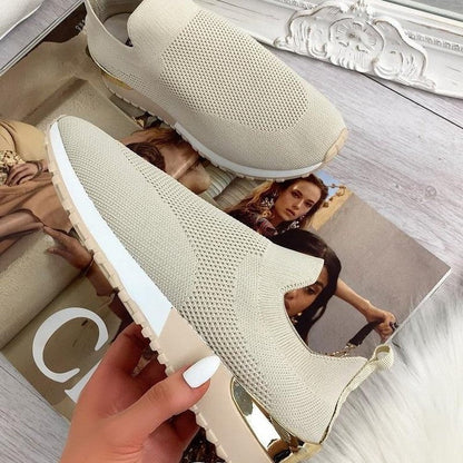 Damen Slip-On Freizeitsneaker für Sport und Alltag – Atmungsaktive Strickschuhe mit Komfortsohle