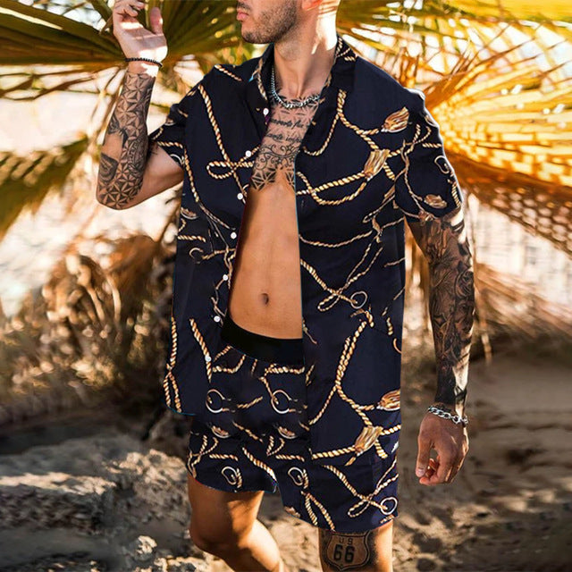 Damian – Floral Hemd Strand Zweiteiliges Set Neue Mode Herren