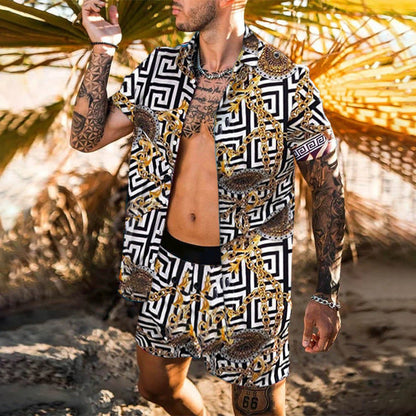 Damian – Floral Hemd Strand Zweiteiliges Set Neue Mode Herren