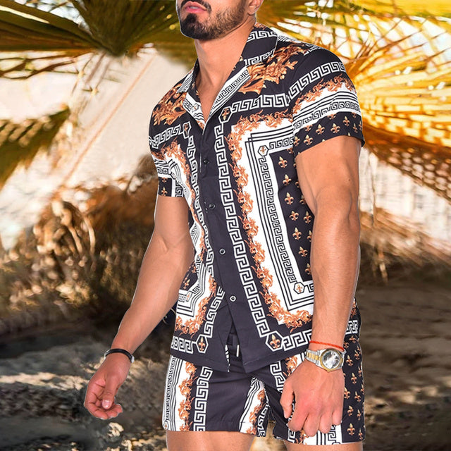 Damian – Floral Hemd Strand Zweiteiliges Set Neue Mode Herren