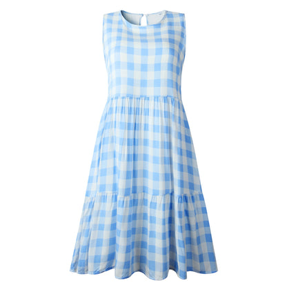 Sarah – Lockeres, tailliertes ärmelloses Kurzkleid mit schwarzem Karomuster