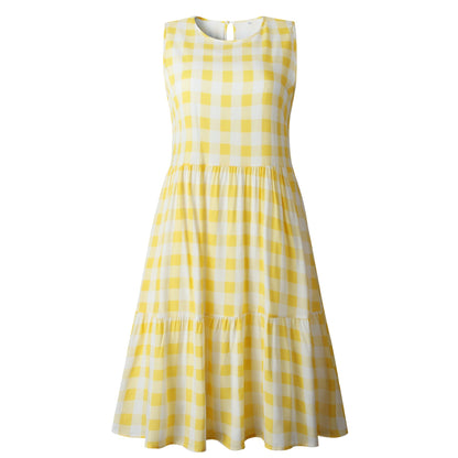 Sarah – Lockeres, tailliertes ärmelloses Kurzkleid mit schwarzem Karomuster