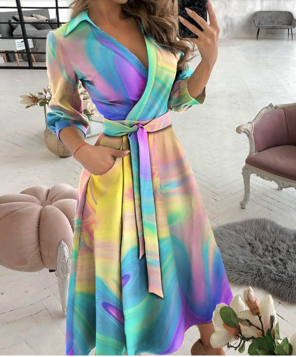 Ruby – Sexy Fashion Langärmliges Kleid mit tiefem V-Ausschnitt und unregelmäßigem Saum
