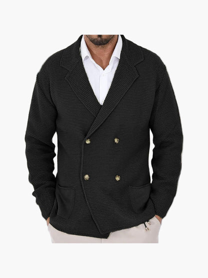Men's knitted cardigan with lapel collar, double-breasted – Elegant casual blazer for everyday and office use