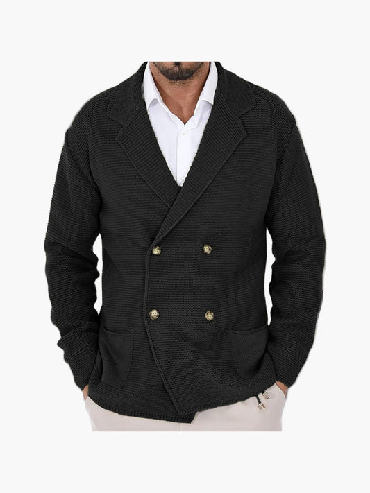 Men's knitted cardigan with lapel collar, double-breasted – Elegant casual blazer for everyday and office use