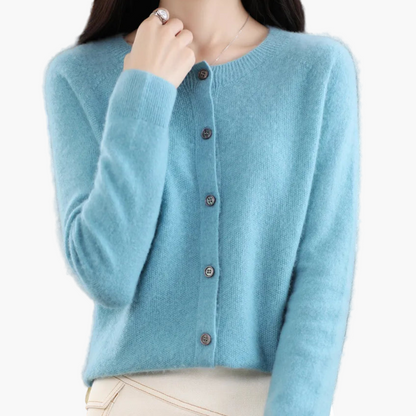 Damen Strickjacke mit Rundhalsausschnitt – Klassischer Cardigan für Alltag, Büro und Freizeit