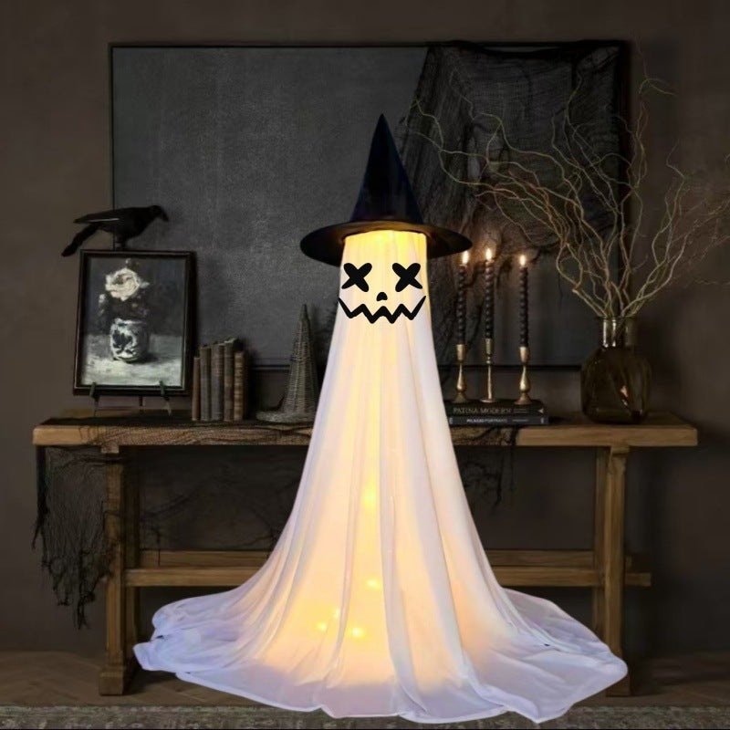 Halloween decoration ghost with witch hat – atmospheric glowing ghost figures for party & home
