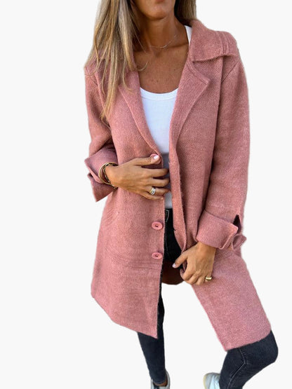 Damen Eleganter Langer Casual Mantel mit Aufschlag – Stilvoller Übergangsmantel für Alltag & Events
